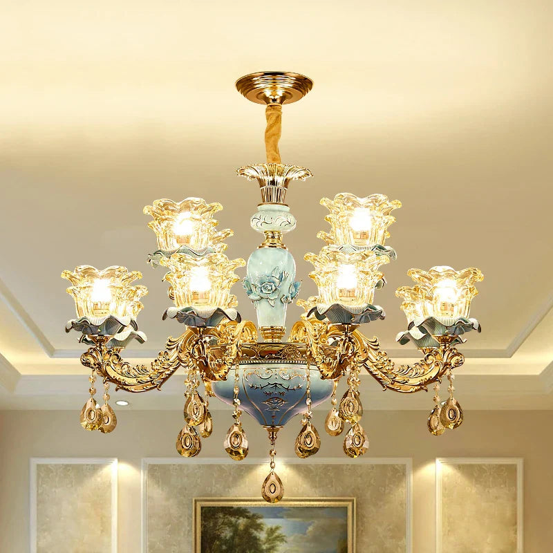Retro Ceramic Chandelier for Living Room Bedroom Villa Duplex Floor