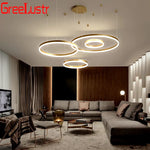 LED Chandelier Rings Pendant Light - Coffee Gold Dimmable Ceiling Lamp