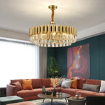 Golden Stainless Steel Crystal Chandelier | LED Round Oval Lustre Fixture