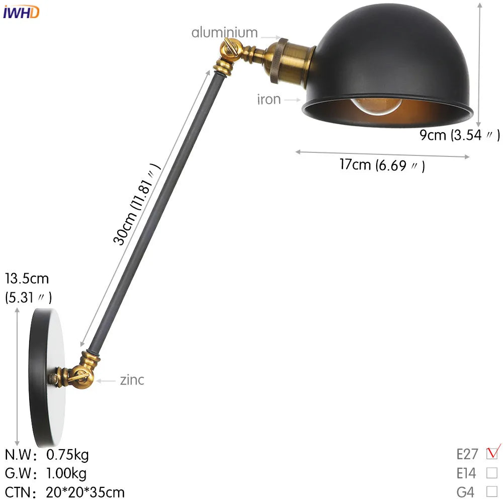 White Swing Arm Wall Light: Adjustable Vintage Industrial Sconce Luminaria