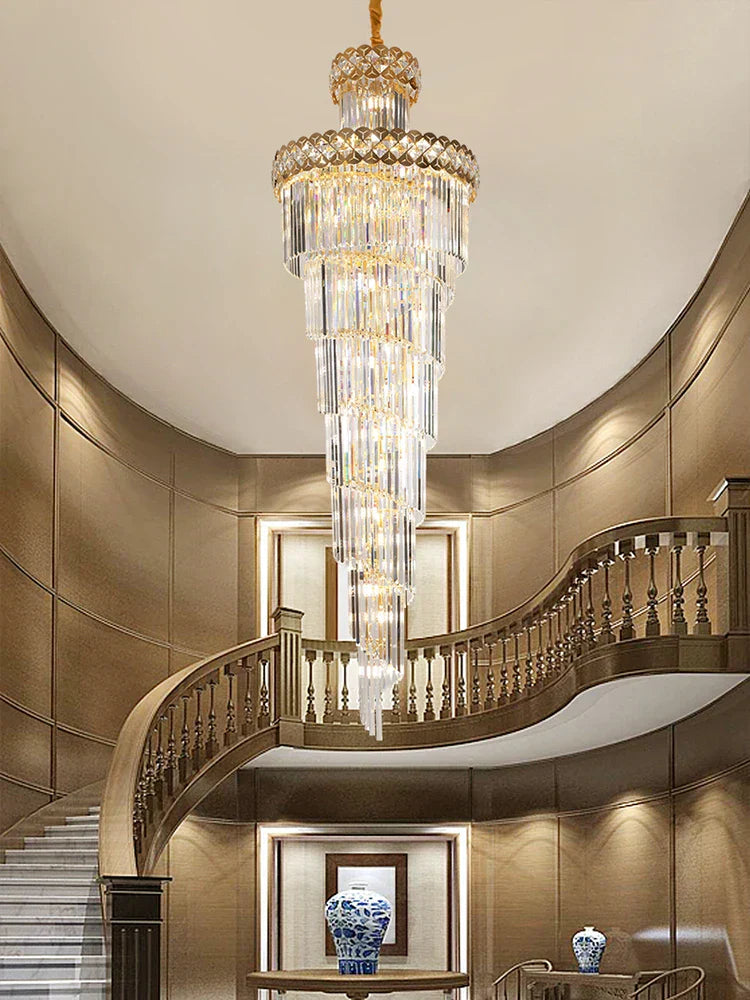 Gold Stainless Steel Crystal Chandelier for Long Villa Staircase Lighting