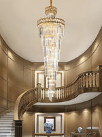 Gold Stainless Steel Crystal Chandelier for Long Villa Staircase Lighting