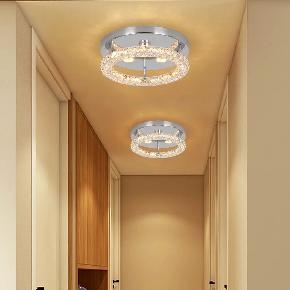 LED Crystal Chandelier Mirror Rings Ceiling Light for Home Décor
