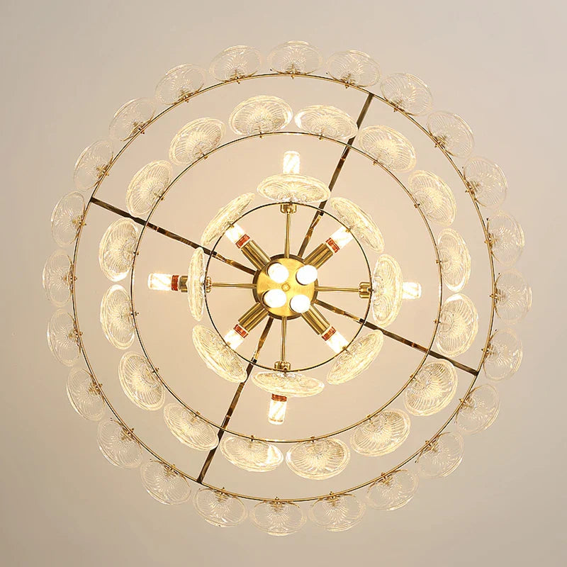 Round Glass Suspension Chandelier – Modern French Style Light Luxury for Living Room