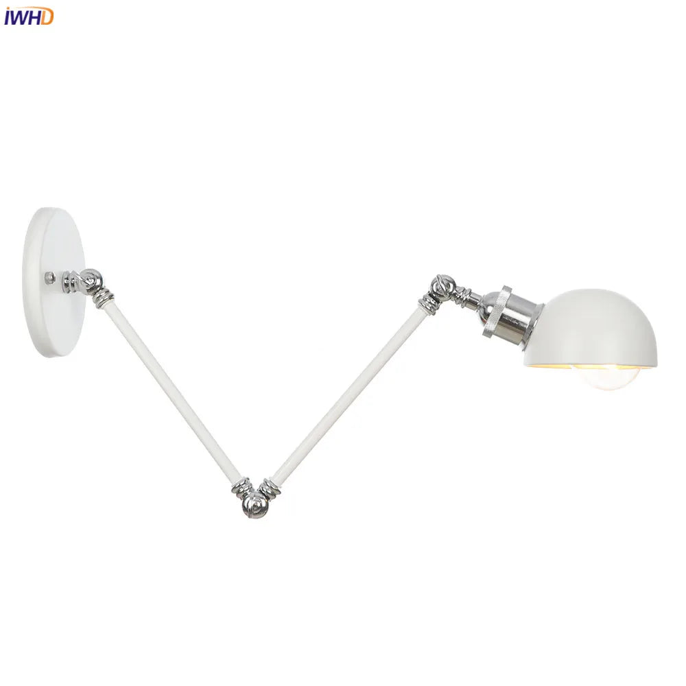 White Swing Arm Wall Light: Adjustable Vintage Industrial Sconce Luminaria