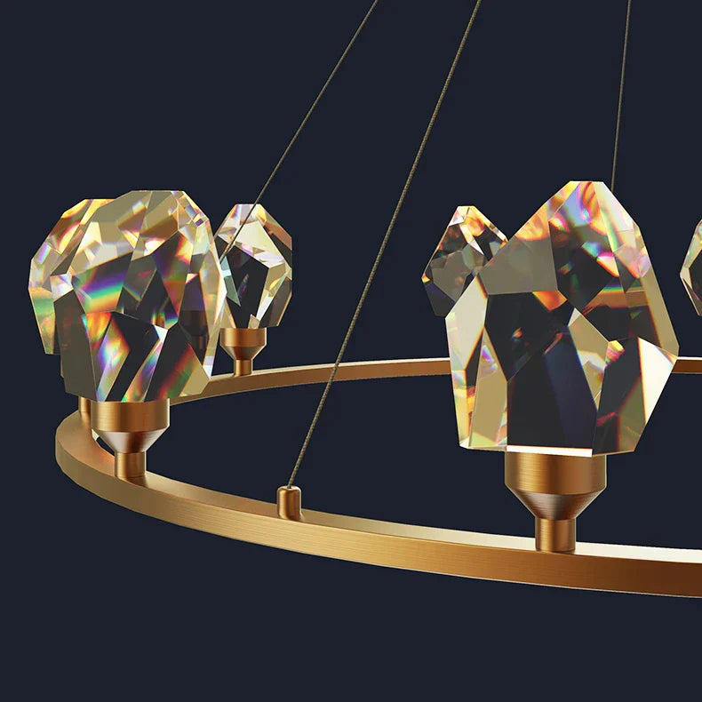 Crystal Copper Round Chandelier: Elegant LED Suspension Lamp for Dinning Room