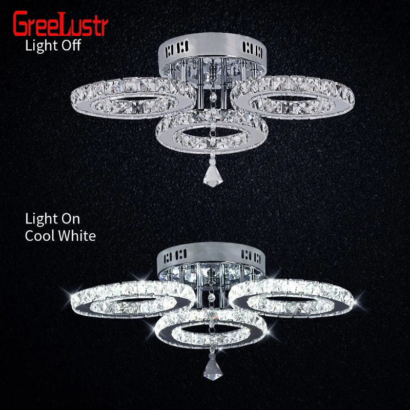 Crystal LED Ceiling Light Rings - Stainless Steel Plafonnier Lamp