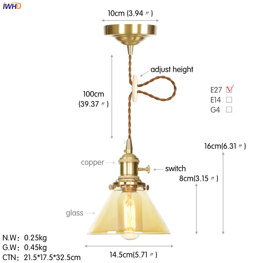 Afralia™ Nordic White Glass Copper Pendant Light with Switch for Home, Bar, and Cafe
