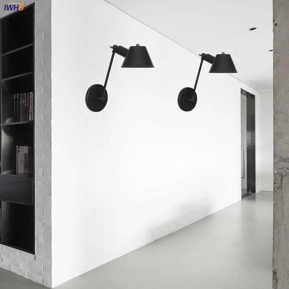 Black Single Swing Arm Wall Light Industrial Vintage Sconce LED Wall Lamp