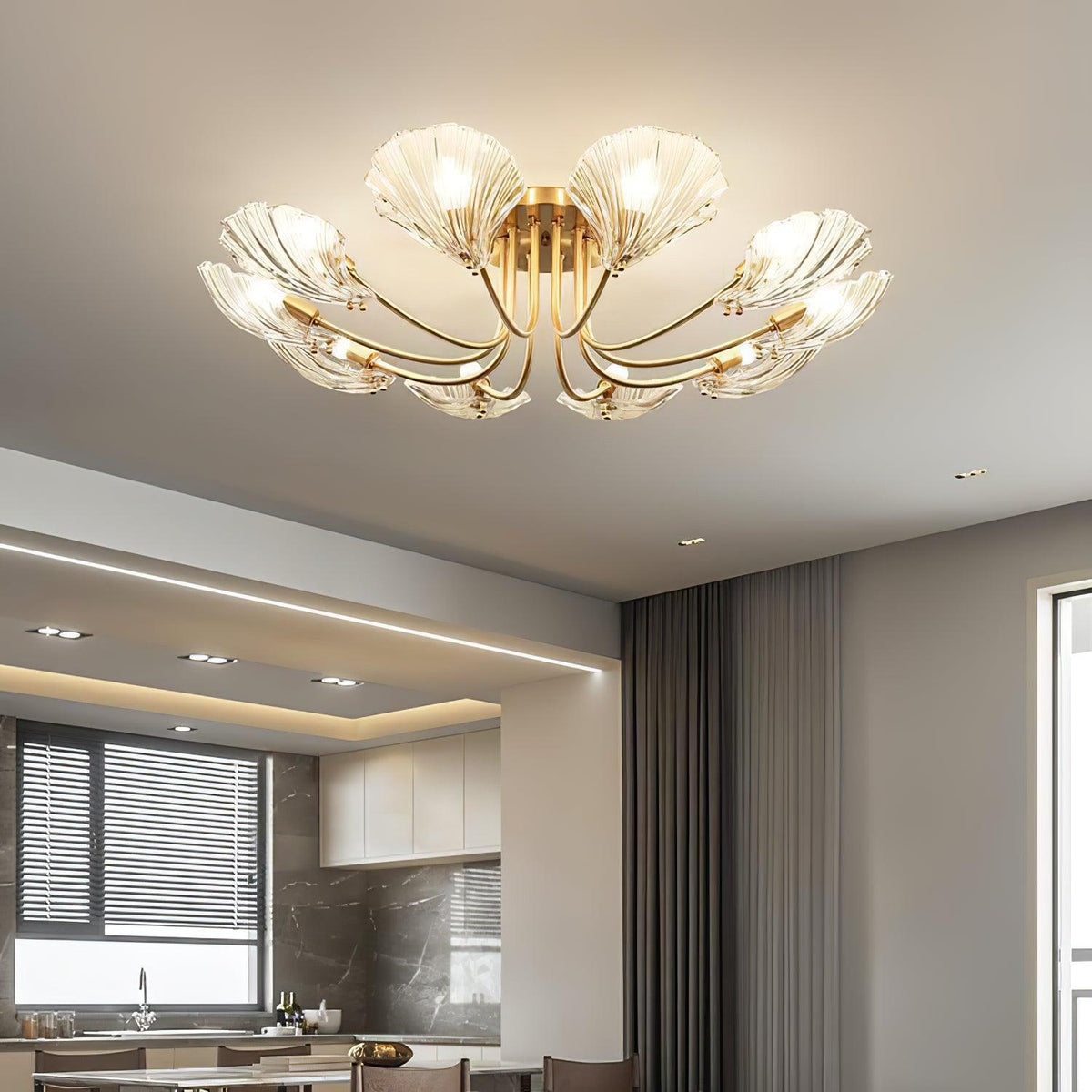 Luxury Shell Brass Ceiling Lamp