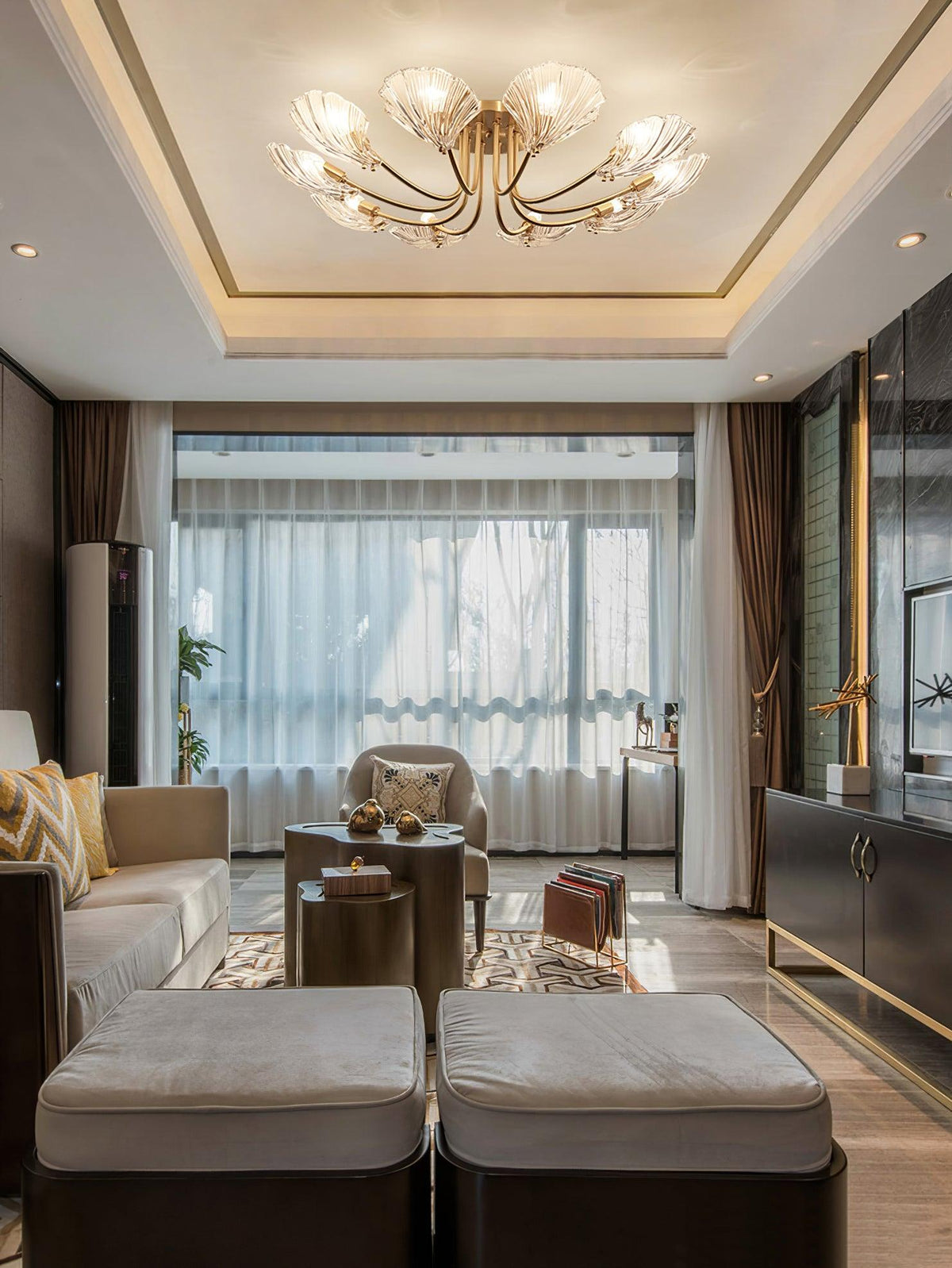 Luxury Shell Brass Ceiling Lamp