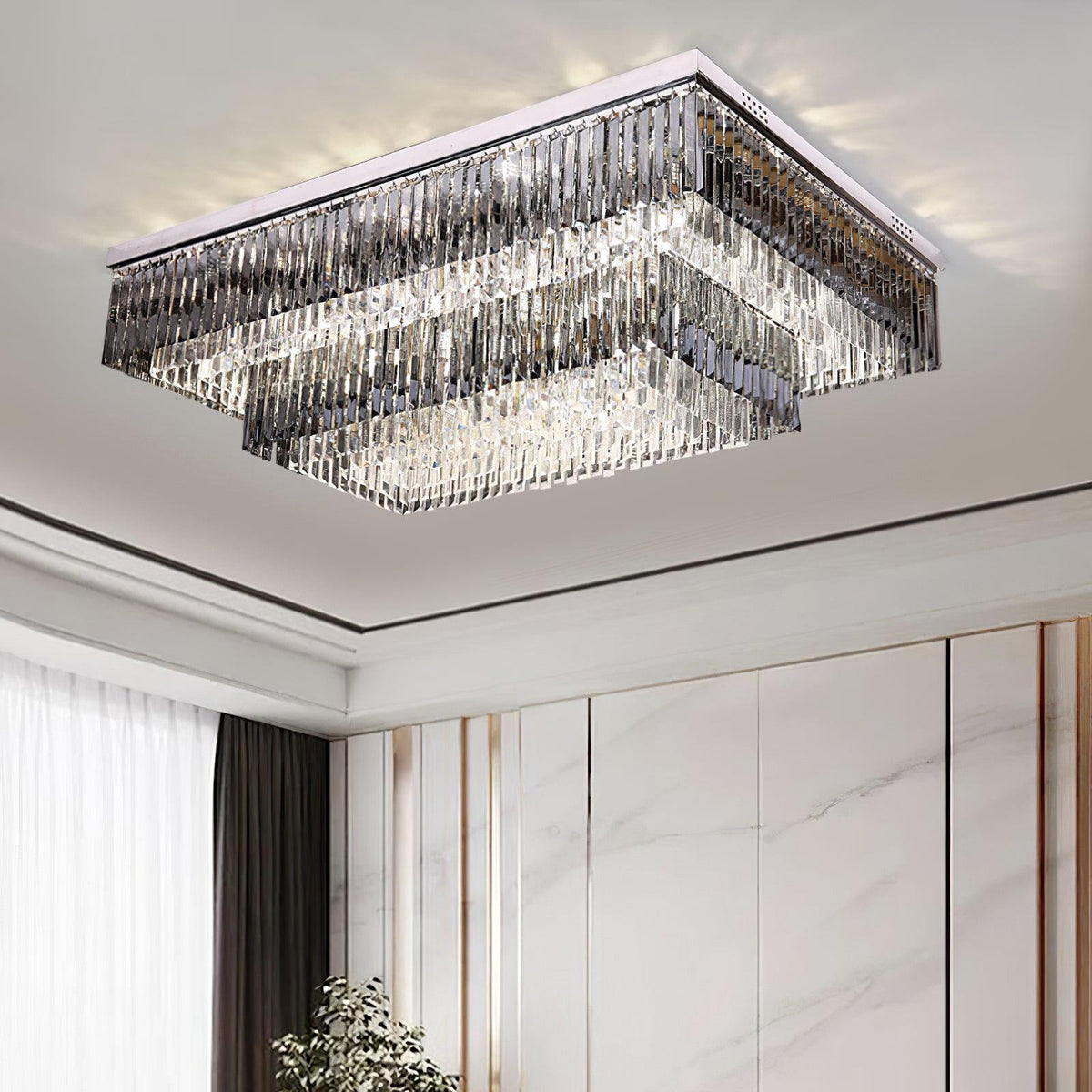 Flush Chrome Crystal Ceiling Light
