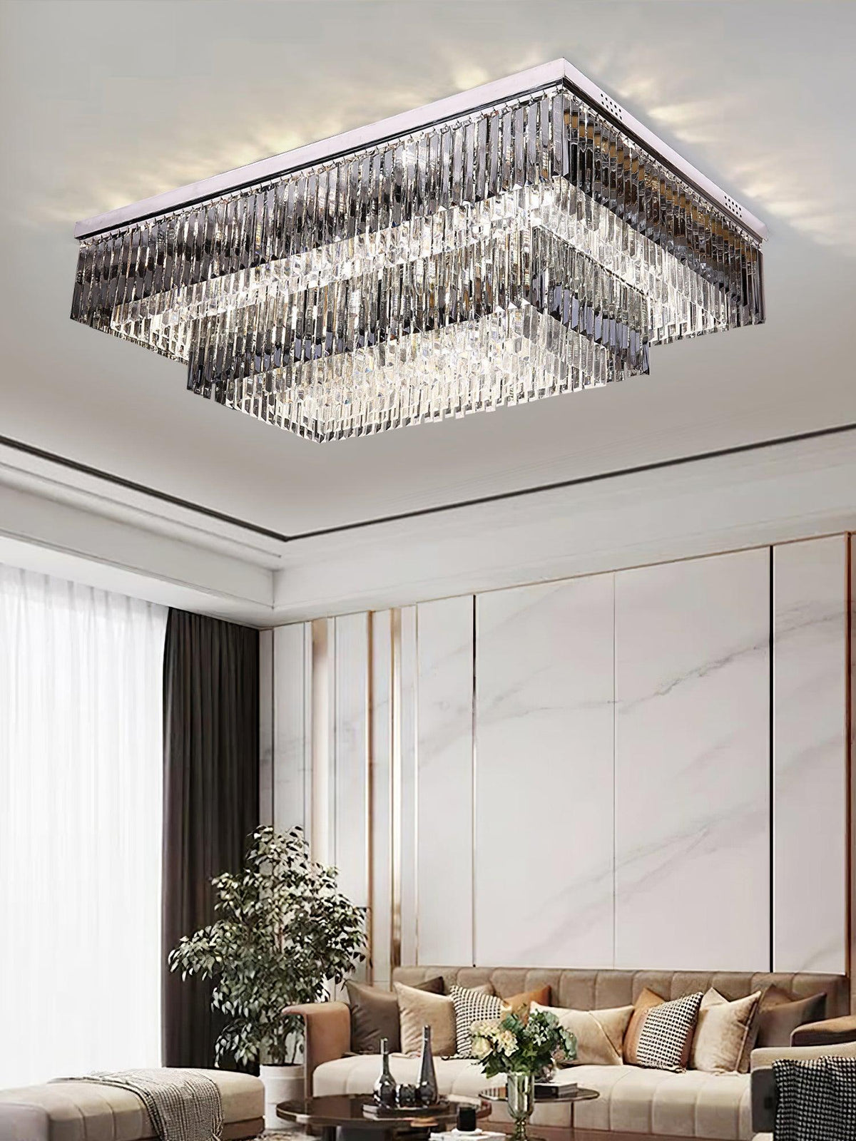 Flush Chrome Crystal Ceiling Light