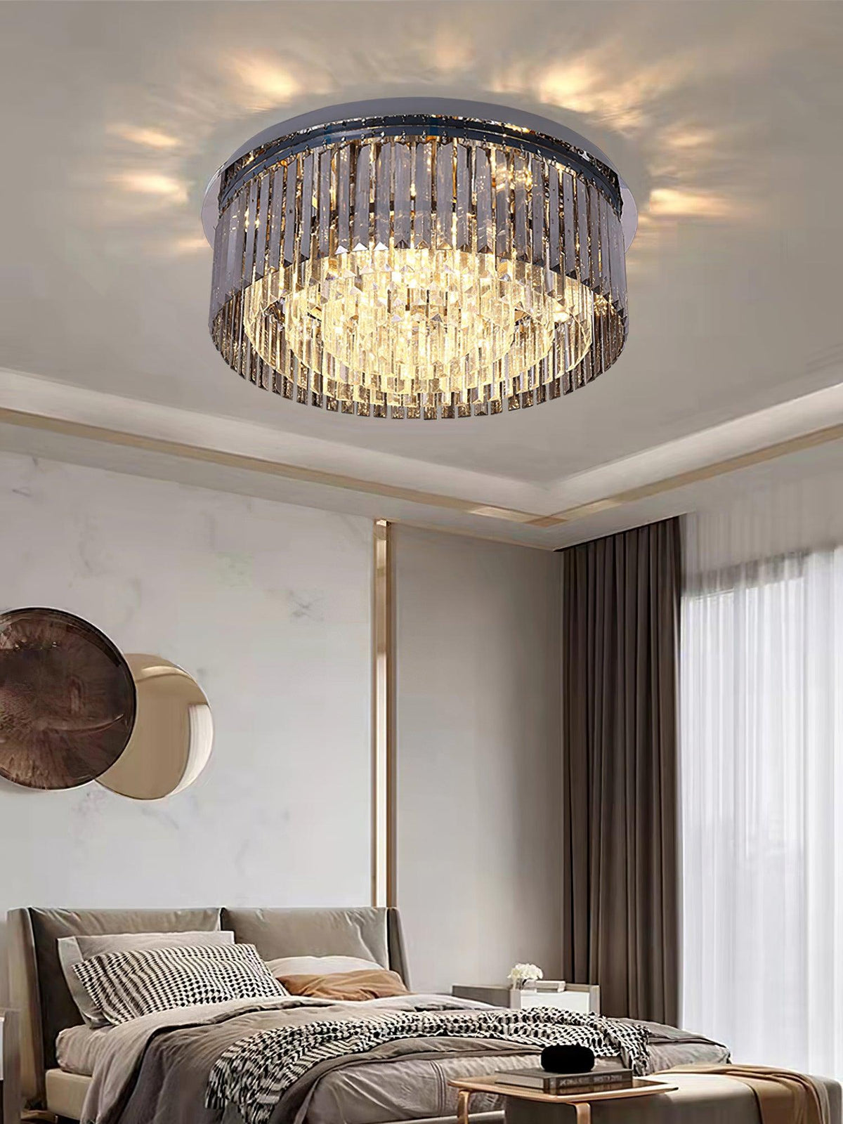 Flush Chrome Crystal Ceiling Light