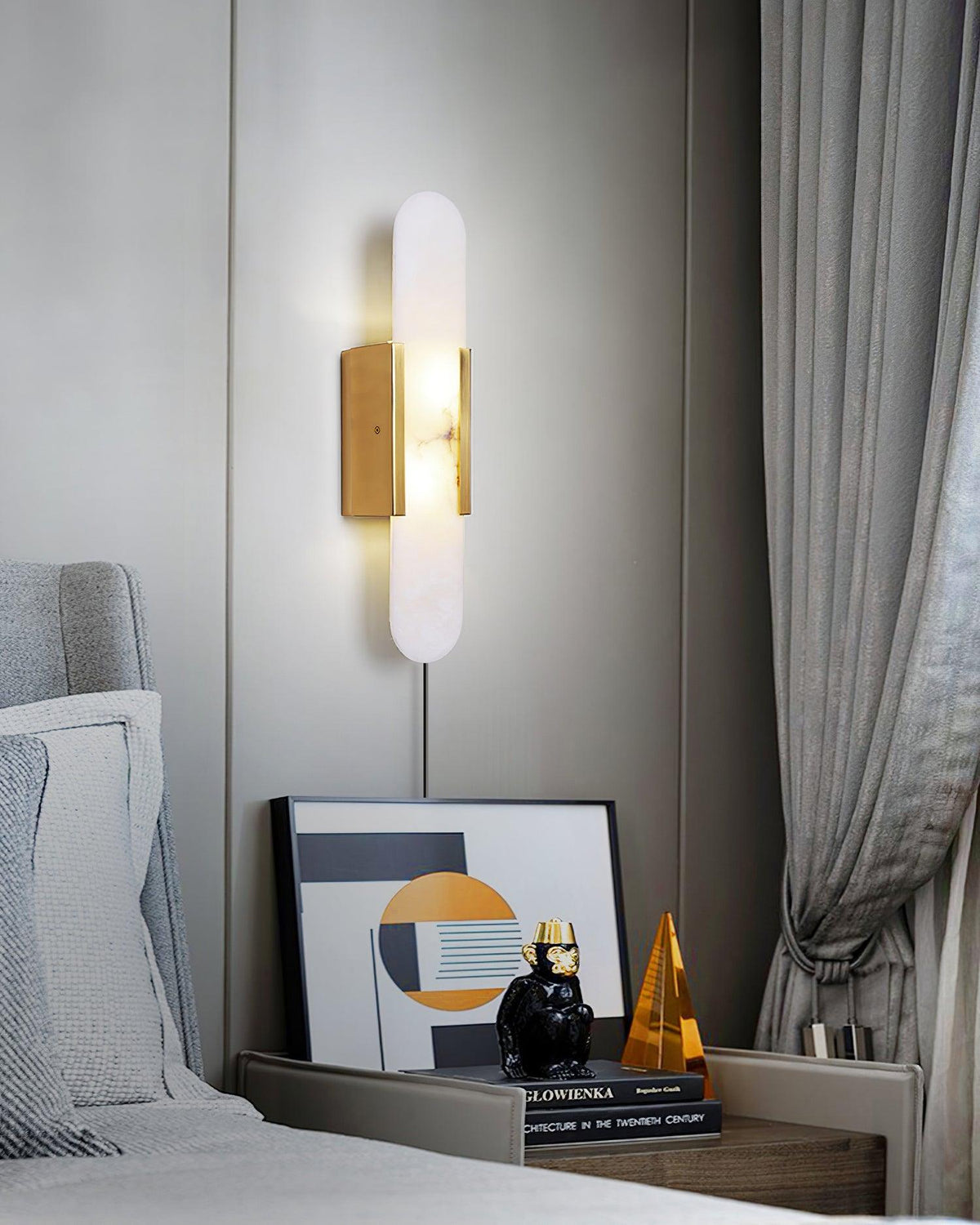 Melange Elongated Alabaster Plug-in Wall Lamp