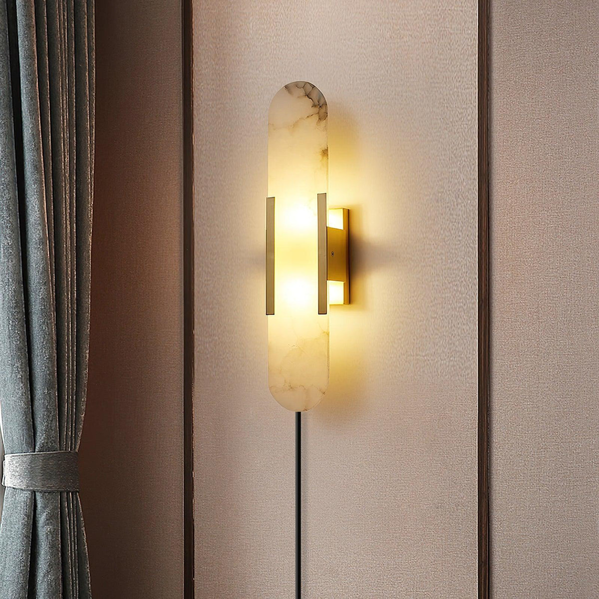 Melange Elongated Alabaster Plug-in Wall Lamp