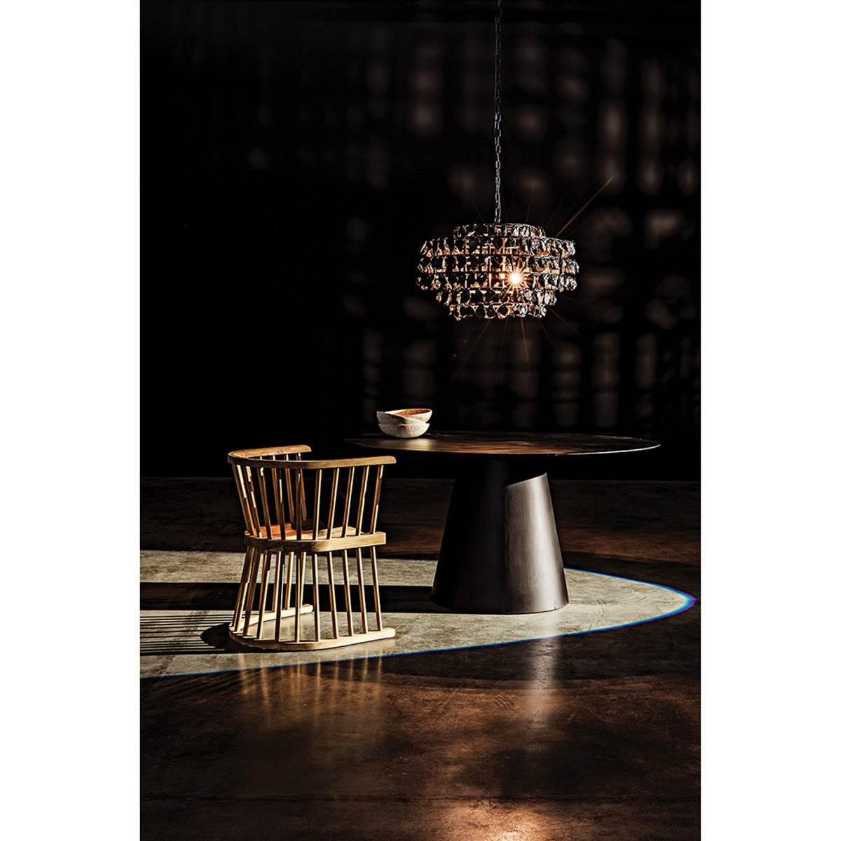 Noir Vulcan Chandelier - Black Steel With Black Glass