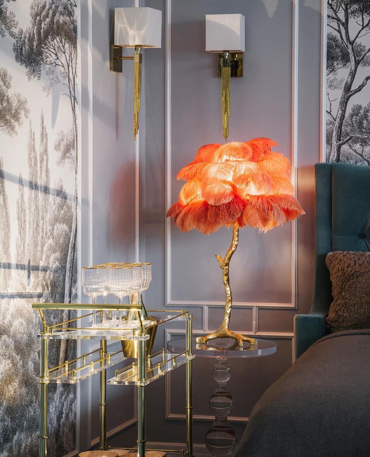 Ostrich Feather Table Lamp 29.5″