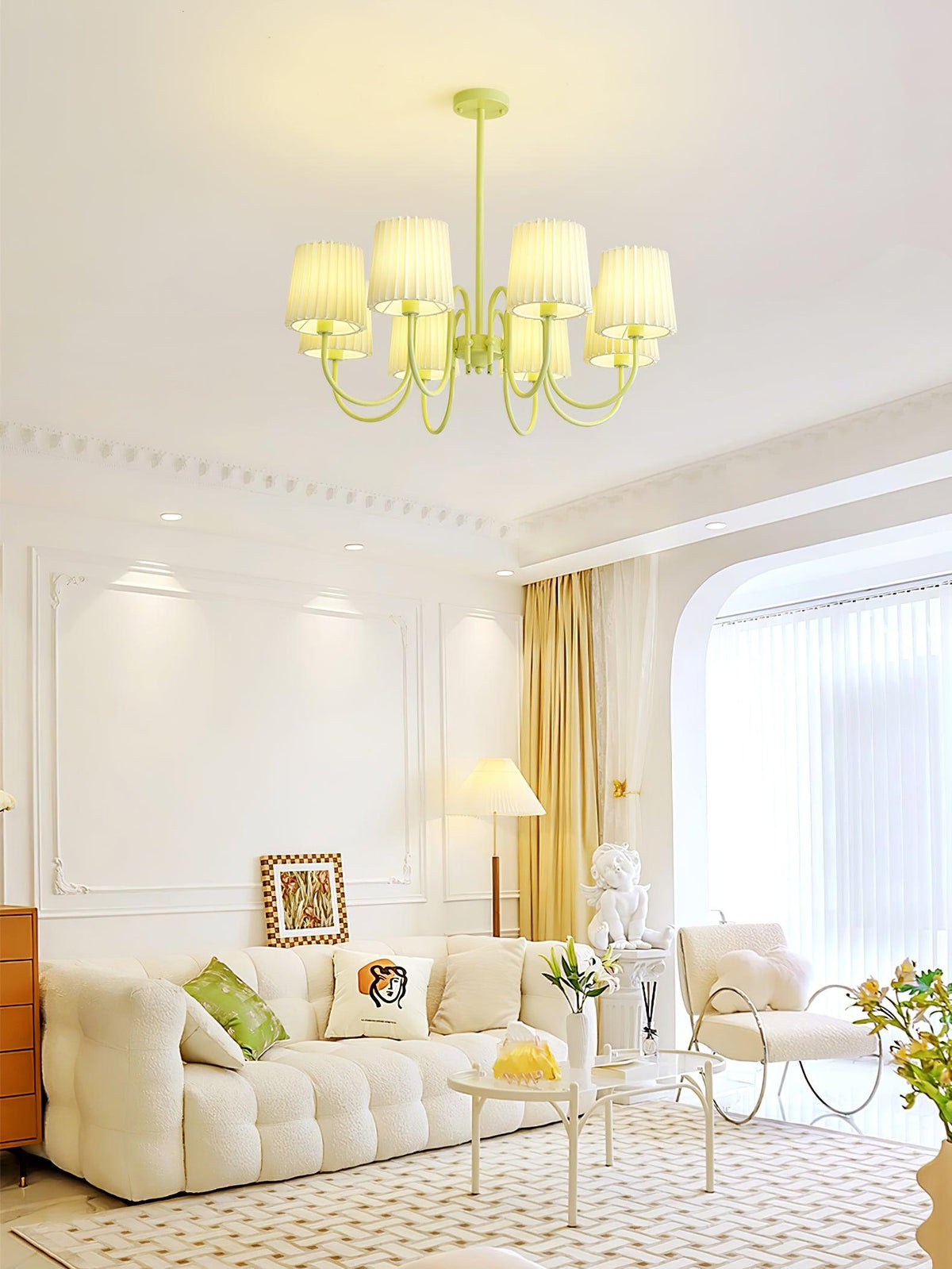 Pleated Fabric Matcha Chandelier