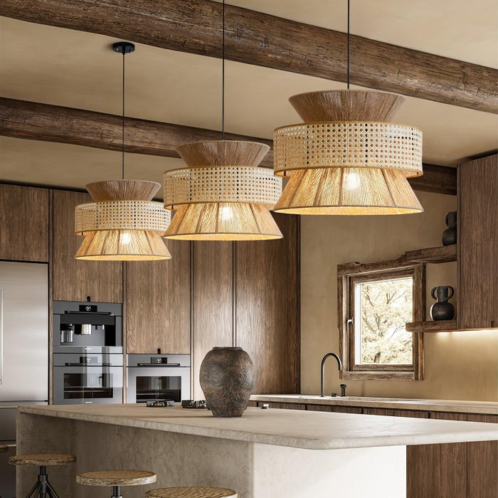 Rattan Bamboo Pendant Lamp 15.7"