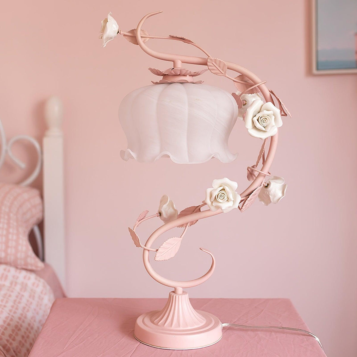 Rose Glass Gooseneck Table Lamp 12.2"