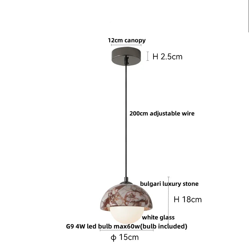 LED Pendant Lights Bulgari Stone Adjustable Steel Hang Lamp Lighting