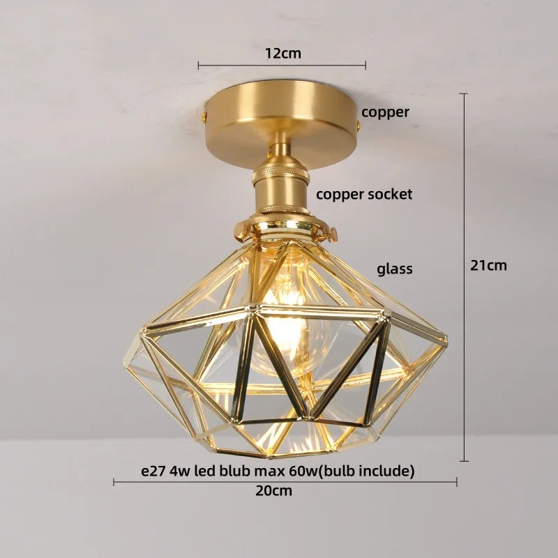White Glass LED Ceiling Light Fixture with Wood Copper Canopy