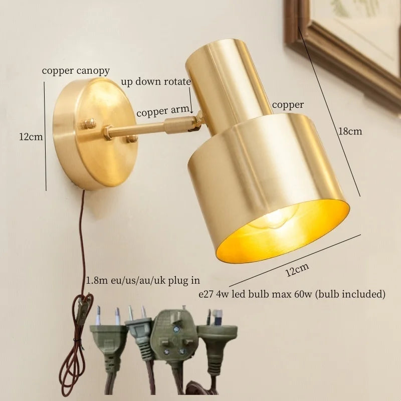 Nordic Copper LED Wall Lamp Pull Chain Switch Wandlamp