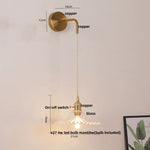 Copper LED Glass Wall Sconce with Pull Chain Switch for Living Dining Room
