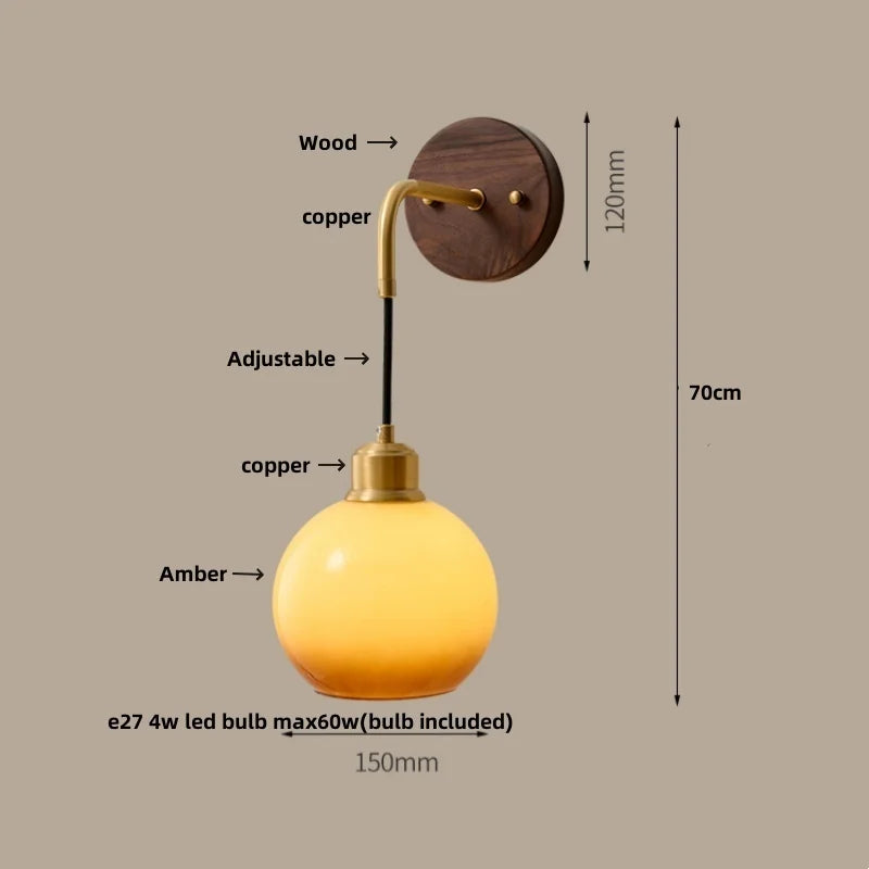 Wood LED Wall Lamp with Pull Chain Switch for Living Room, Dining Room, Bathroom