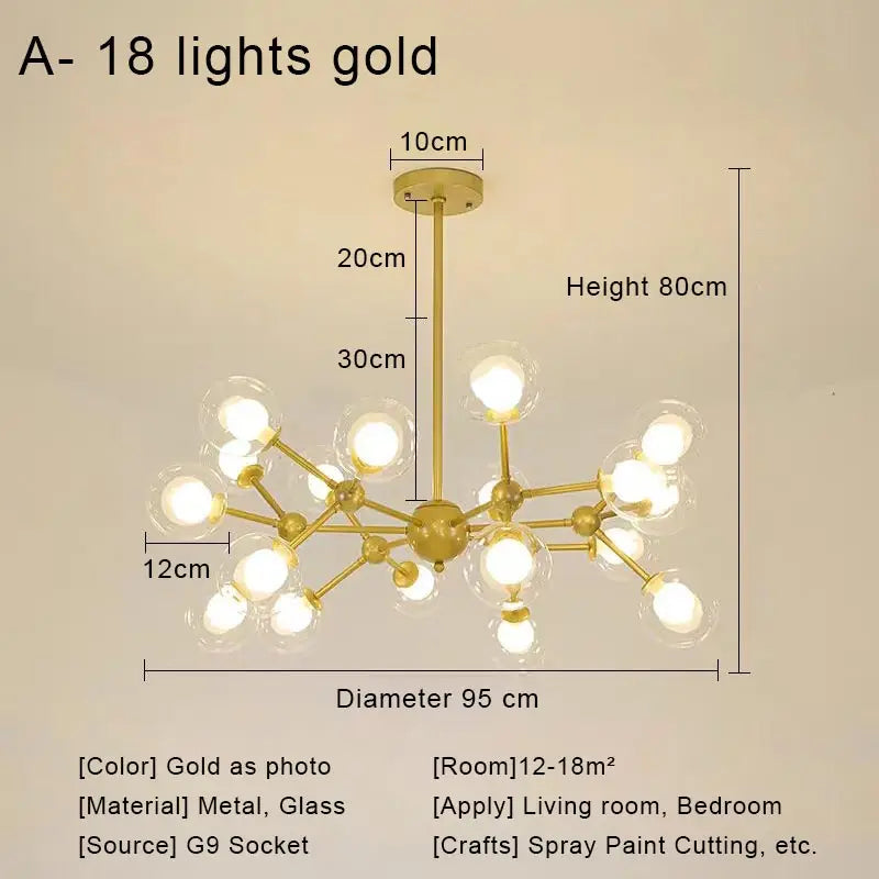 Glass Ball Pendant Chandelier for Living Room Bedroom Dining Room