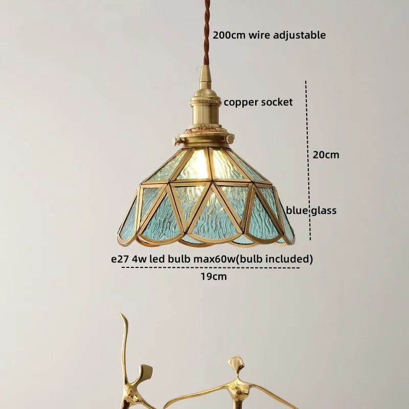 Amber Glass LED Pendant Light - Nordic Modern Copper Suspension Luminaire for Home