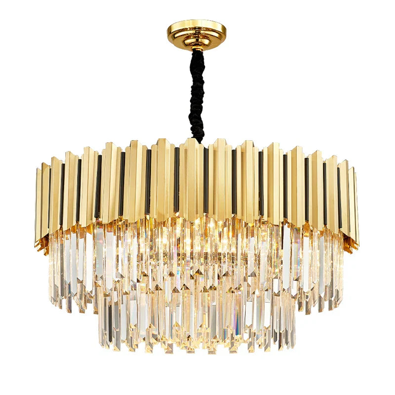 Gold Crystal LED Chandelier: Modern Luxe Lighting Fixture for Home Decor