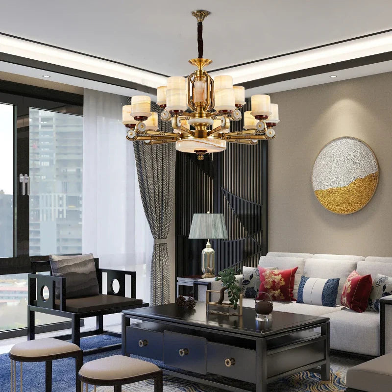 All Copper Jade Chandelier, Modern Chinese Style for Living Room, Bedroom, Dining Room.