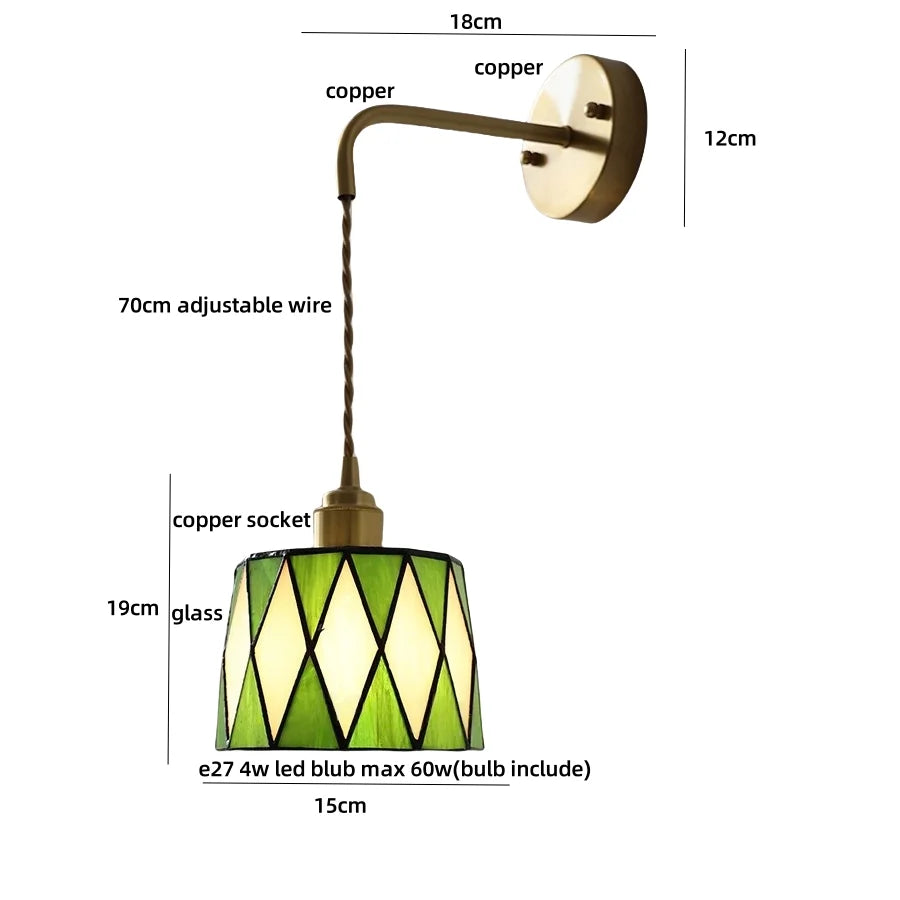 Tiffany Glass LED Wall Lights Modern Pull Chain Bedside Lamp