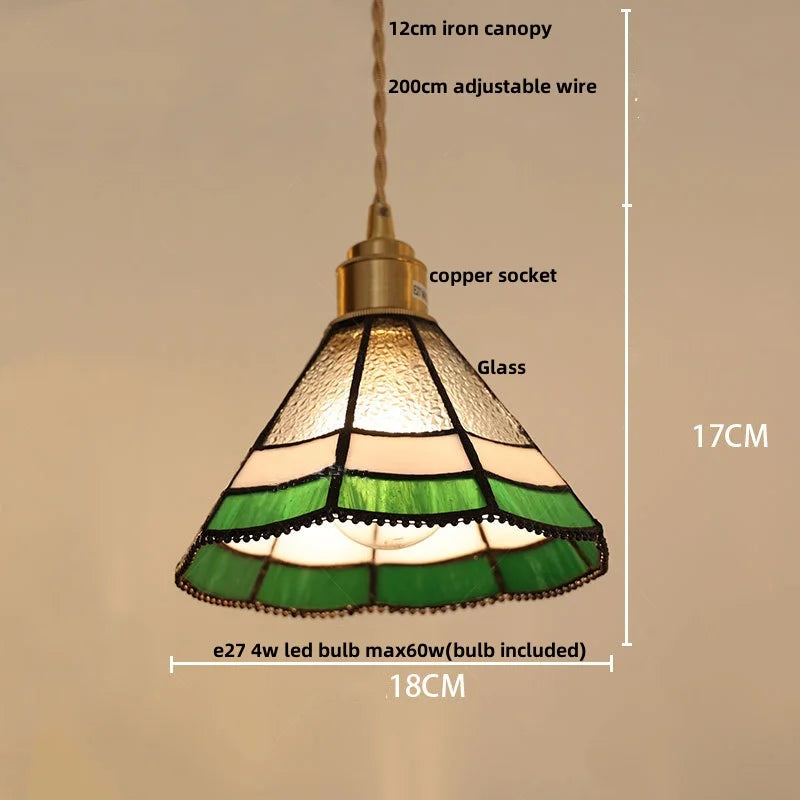 Walnut Wood LED Pendant Light Fixture with Colorful Glass Hang Lamp