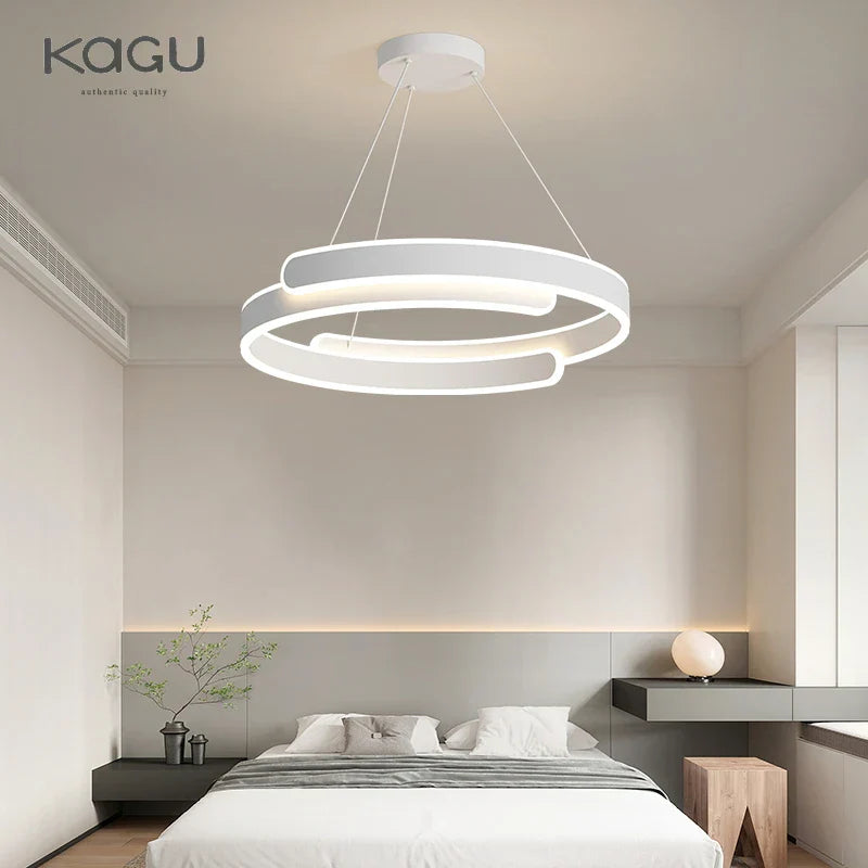 Black White LED Ring Chandelier Pendant Lights for Home Indoor Decor