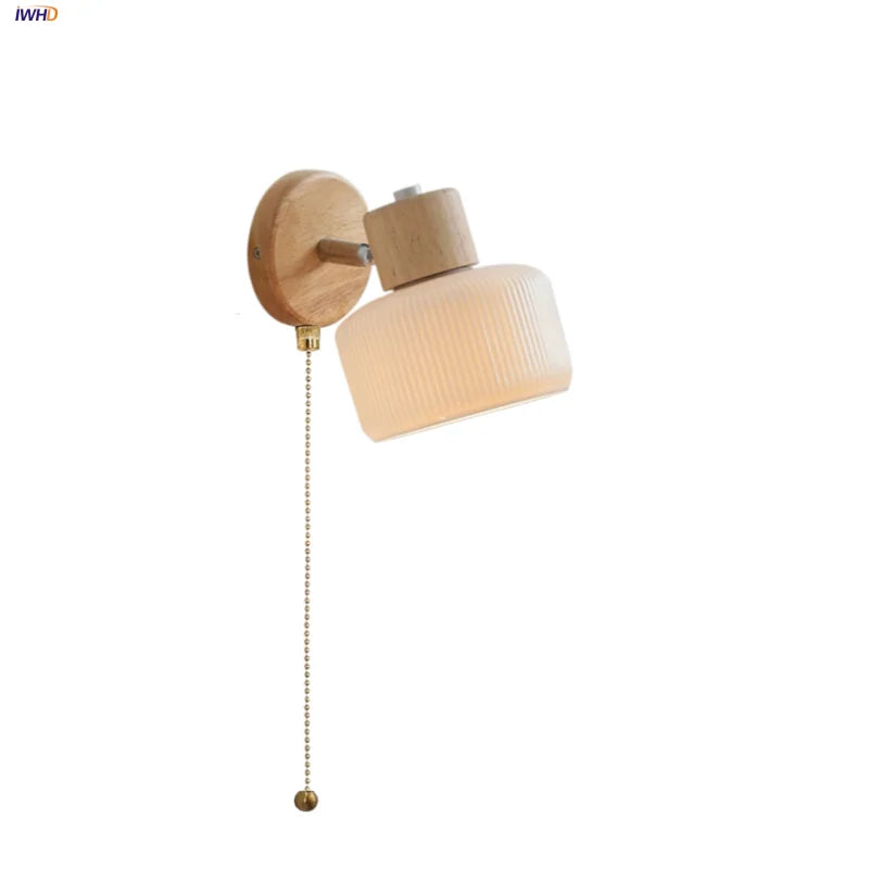 LED Wall Lights Wood White Ceramic Rotate, Living Room Bedside Lamp