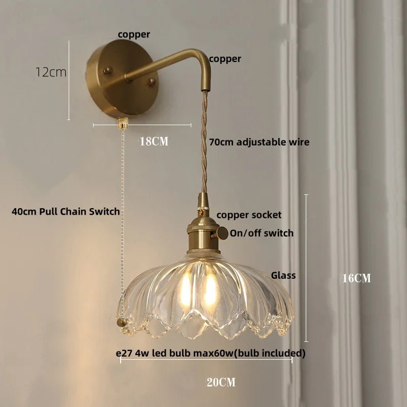 Afralia™ Glass LED Wall Sconce: Modern Nordic Design with Pull Chain Switch