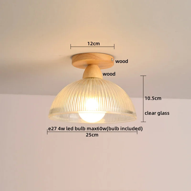 Wood Glass LED Ceiling Lights Modern Luminaria De Teto for Home Décor