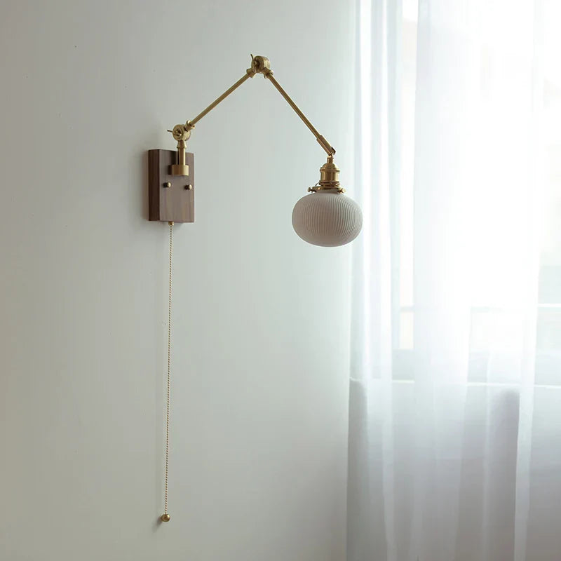 White Ceramic LED Wall Light Nordic Modern Copper Rotatable Bedside Lamp