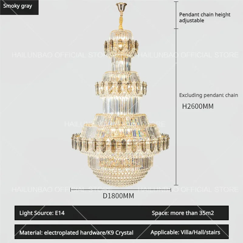 Crystal Chandelier: Villa High Living Room Luxury Lighting