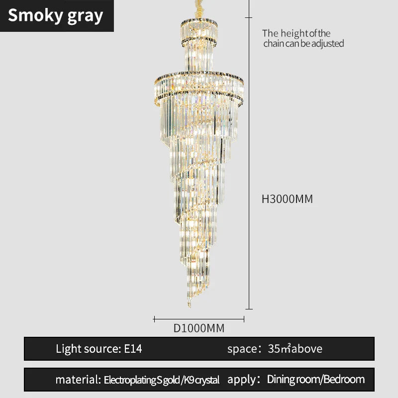Crystal Spiral Chandelier Duplex for Modern Spaces