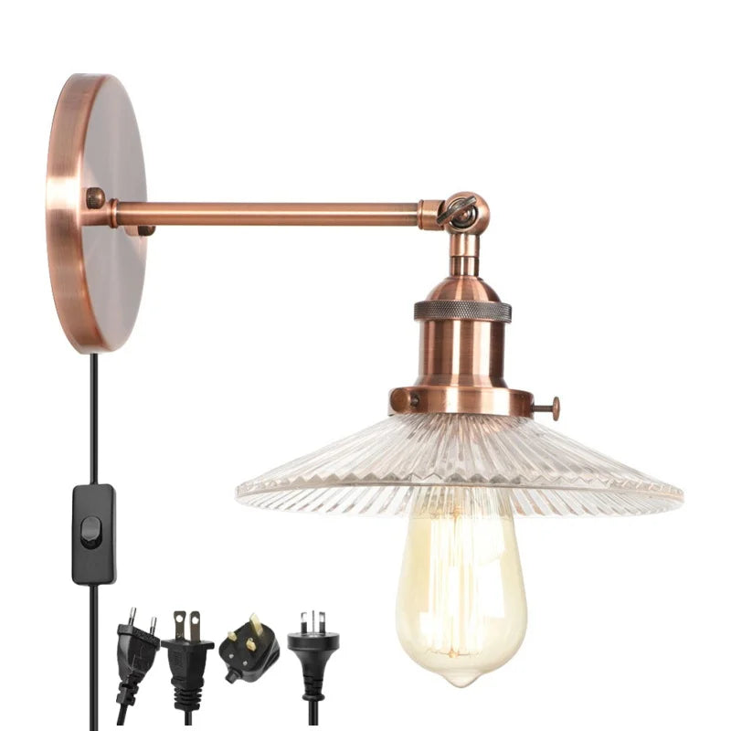 Industrial Loft LED Wall Lights for Bedroom, Plug In Stairs Lamp