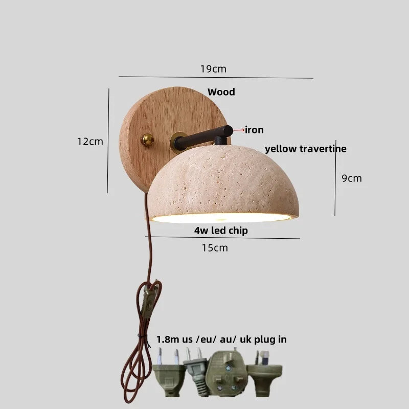 Yellow Travertine LED Wall Lamp Iron Pull Chain Switch Nordic Modern Stair Light