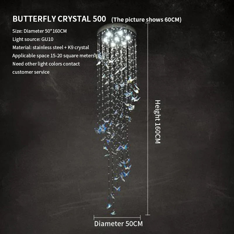 Crystal Butterfly Rotating Chandelier for Modern Light Luxury Villas