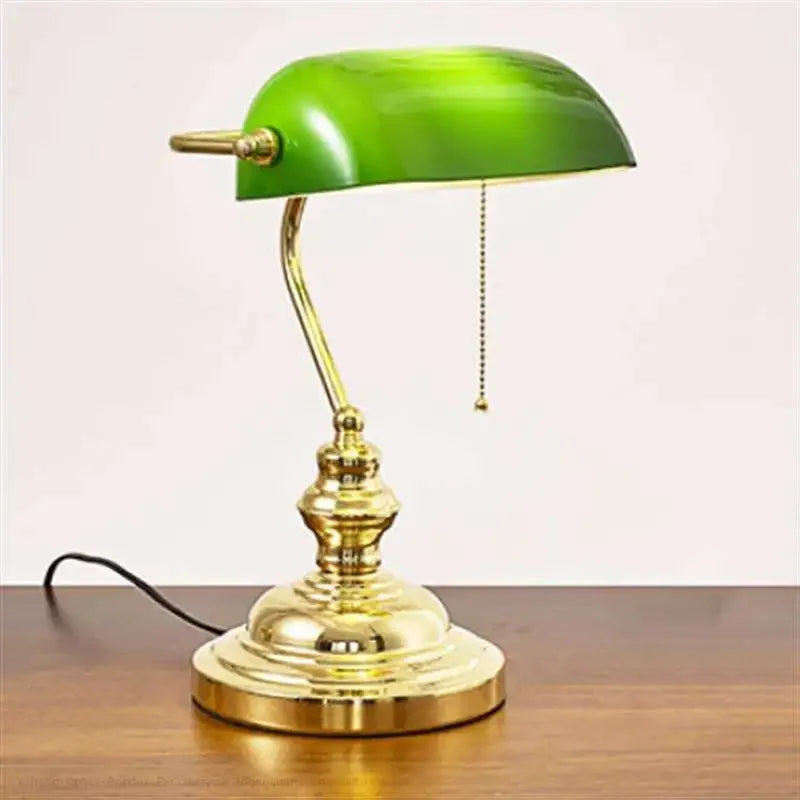 Glass Lampshade Bank Desk Table Lamps White Green LED Light E27