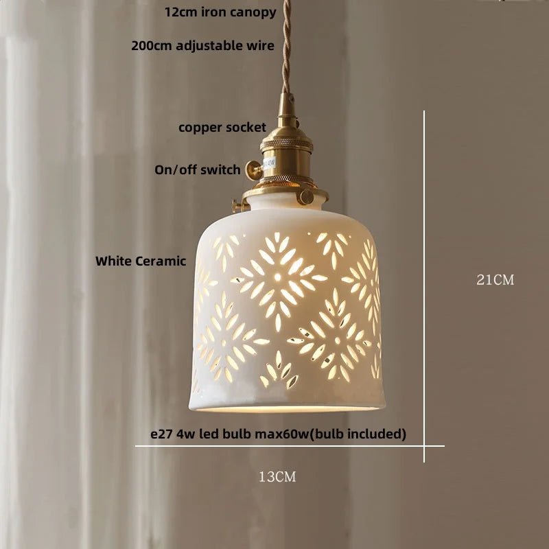 Walnut Wood LED Pendant Lights Modern Ceramic Switch Hanging Lamp
