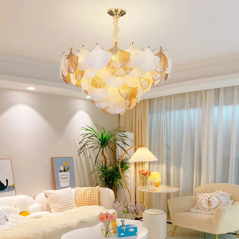 Ginkgo Gold LED Chandelier Fixture for Living Room