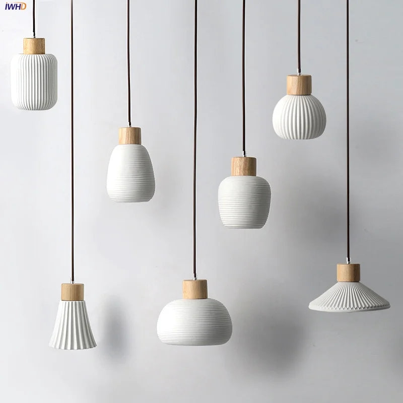 Wood & Ceramic LED Pendant Light for Kitchen Dining Room Decor